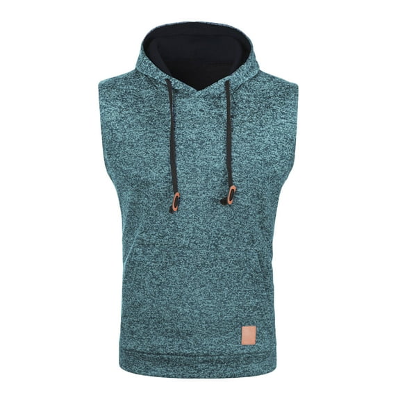 Men's Sleeveless Thermal Vest Hoodie Workout Gym Sports Casual Sweater Pullover Hooded Drawstring Sweatshirt Top (XX-Large, Blue)