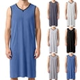 thumbnail image 1 of Men's Sleeveless V-Neck Modal Nightshirt, Loose Fit Lightweight Soft Sleep Shirt Knee Length, Breathable Comfort Casual Home Loungewear Tank Top Blue, 1 of 5