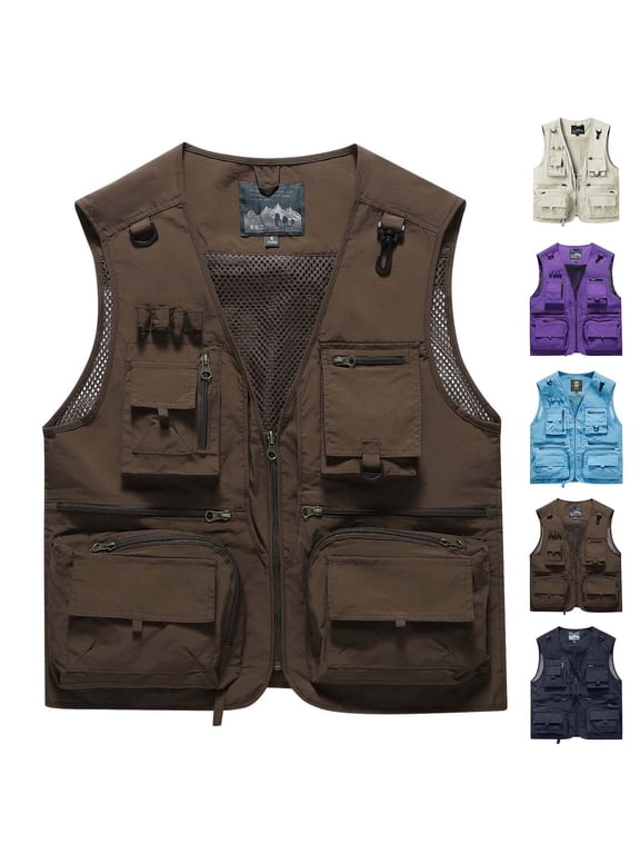 Men's Sleeveless Vest Multi Pocket Quick Dry Nylon V-Neck Workwear Photography Mountaineering Journalist Outdoor Casual Utility Fishing Hiking Travel | Zenithor,Blue L