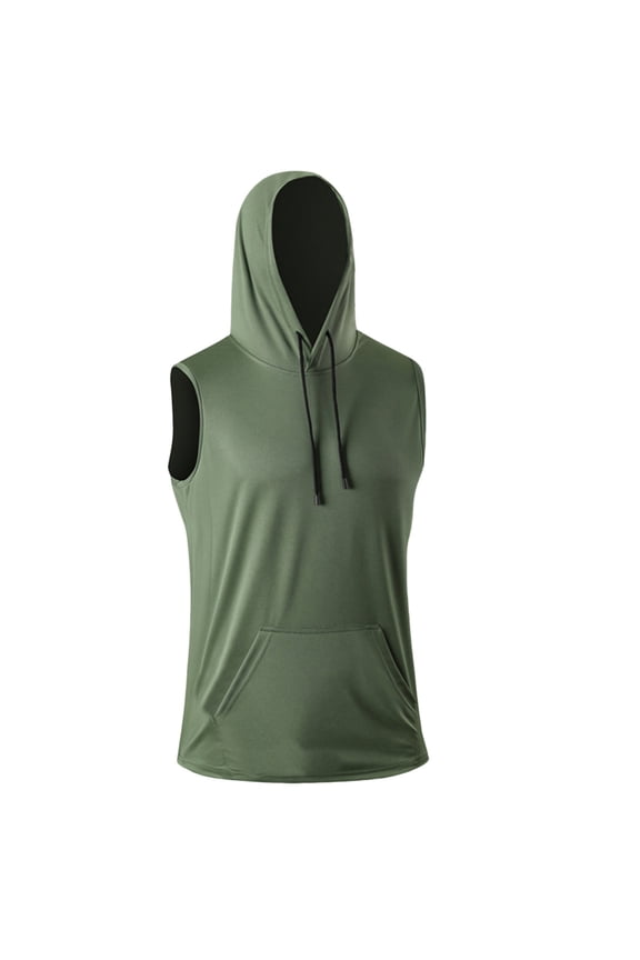 Men's Sleeveless Workout Hoodie Quick Dry Pique Mesh Muscle Fit Hooded Tank Top with Kangaroo Pocket for Bodybuilding Training Summer Athletic Muscle Shirt