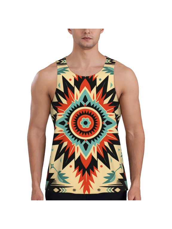 Men's Sleeveless Workout Shirts Athletic Tank Top Gym Muscle, Aztec Baja Southwest Native Western