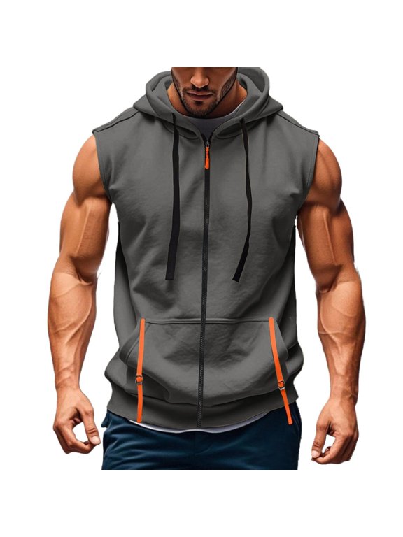 Men's Sleeveless Zip Up Hoodie Workout Muscle Tank Top Quick Dry Hooded Tops with Pockets Full Zipper Bodybuilding Vest Summer Lightweight Athletic Activewear Training
