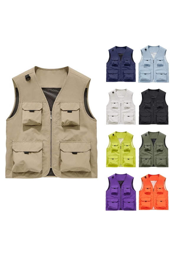 Men's Sleeveless Zipper Cardigan Jacket | Nylon Spandex Vest With Pockets, V-Neck Zip Up Casual Layering Piece for Daily Work Travel Camping Stylish | Zenithor,Yellow M