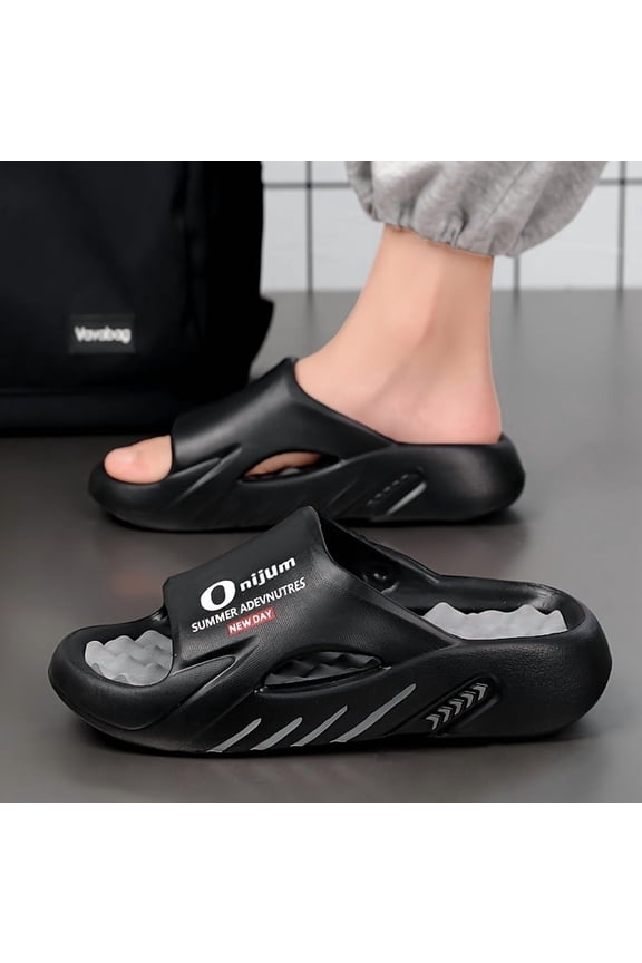Men's Slide Sandals, Medium Round Toe, Gray, Gray, US 9.5-10
