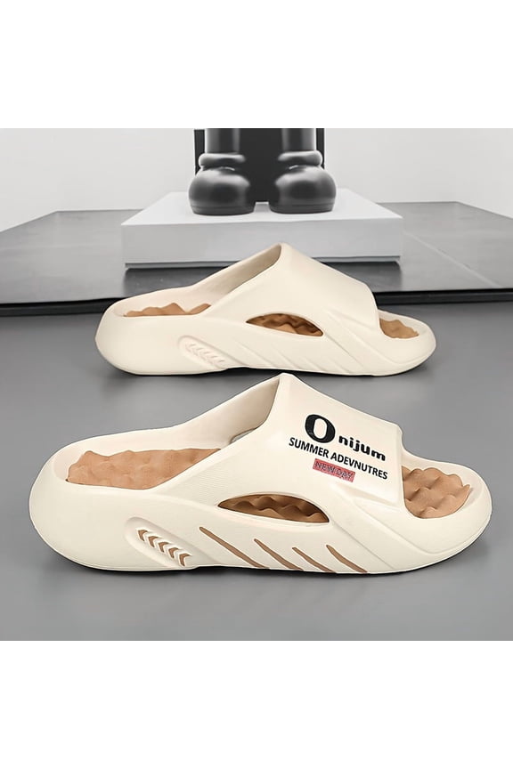 Men's Shoes Slide Sandals, Round Toe, Brown, US 10.5-11