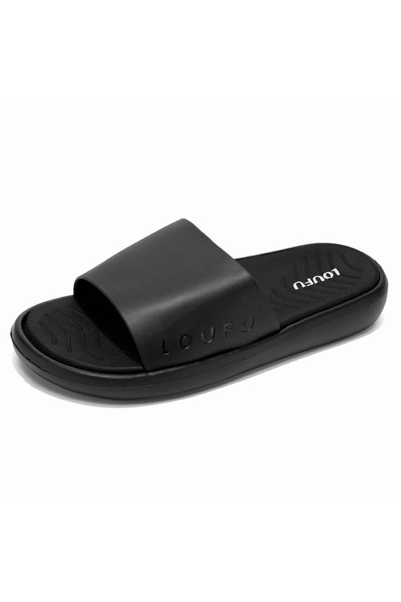 Men's Slide Sandals, Comfortable Cushioned Thick Sole Slippers, Non-Slip Open-Toe Footwear with Wide Strap for Beach, Pool, Shower, and Everyday Casual Wear