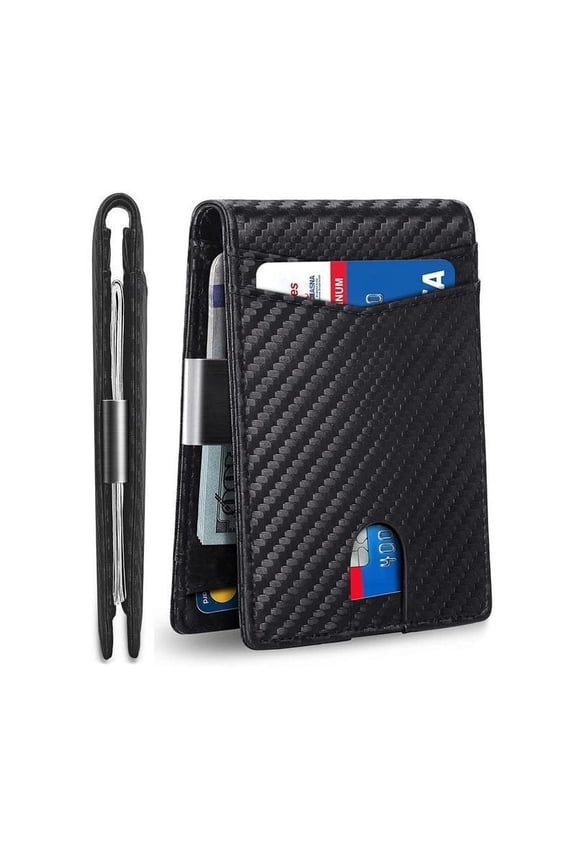 Men’s Slim Carbon Fiber Pattern Bifold Wallet with Money Clip – RFID Blocking Credit Card Holder, Minimalist Thin Pocket Wallet with Multiple Card Slots for Daily Use and Travel Blocking Wallet with