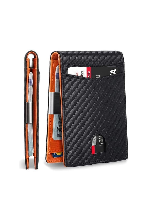 Men’s Slim Carbon Fiber Pattern Bifold Wallet with Money Clip – RFID Blocking Credit Card Holder, Minimalist Thin Pocket Wallet with Multiple Card Slots for Daily Use and Travel Blocking Wallet with