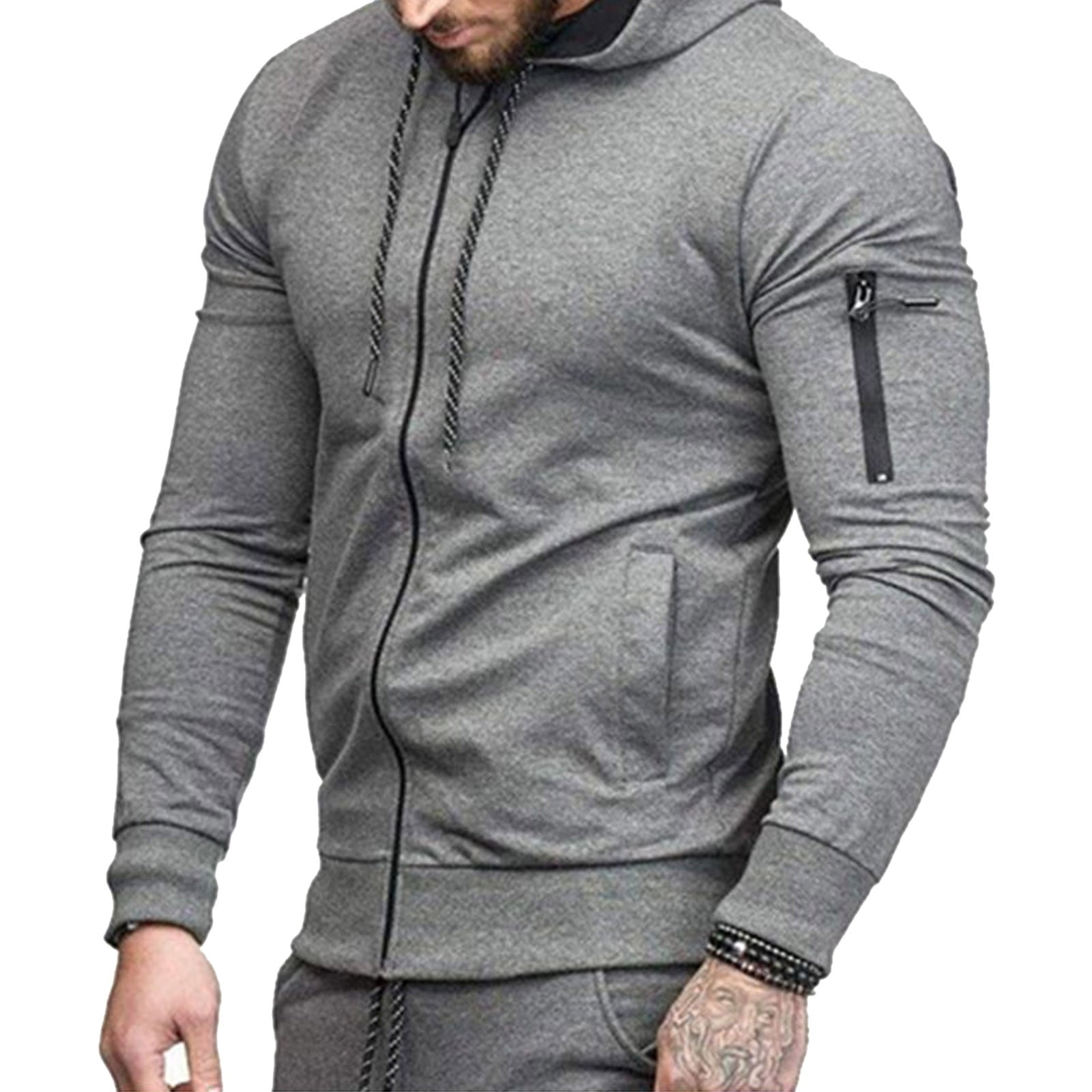 Men's Slim Casual Cardigan Top Zipper Sports Hooded Sweater Wearable
