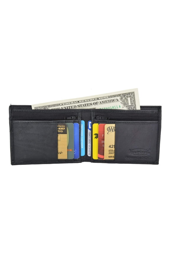 Men's Slim Credit Card Holder Bifold Wallet W/ Zippered Coin Pockets by Swiss Marshal SM-P1618