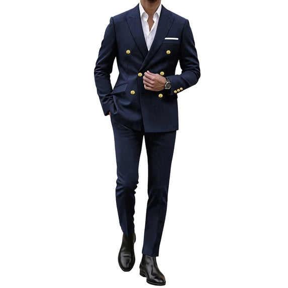 Men's Slim Fit 2 Piece Suit Double Breasted Business Wedding Prom Tuxedo Suits Blazer Jacket & Dress Pants Set