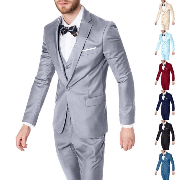 Men's Slim Fit 2-Piece Suit Set, Business Blazer Jacket and Dress Pants, Formal Wear For Wedding Party and Special Occasions,Sky Blue,2XL