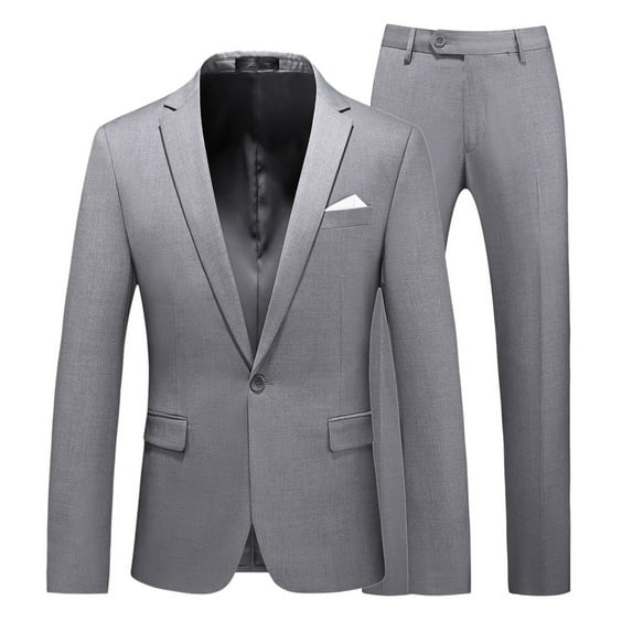 Men's Slim Fit 2-Piece Suit with 1-Button Jacket Pants Formal Tuxedo Set for Business Wedding Party
