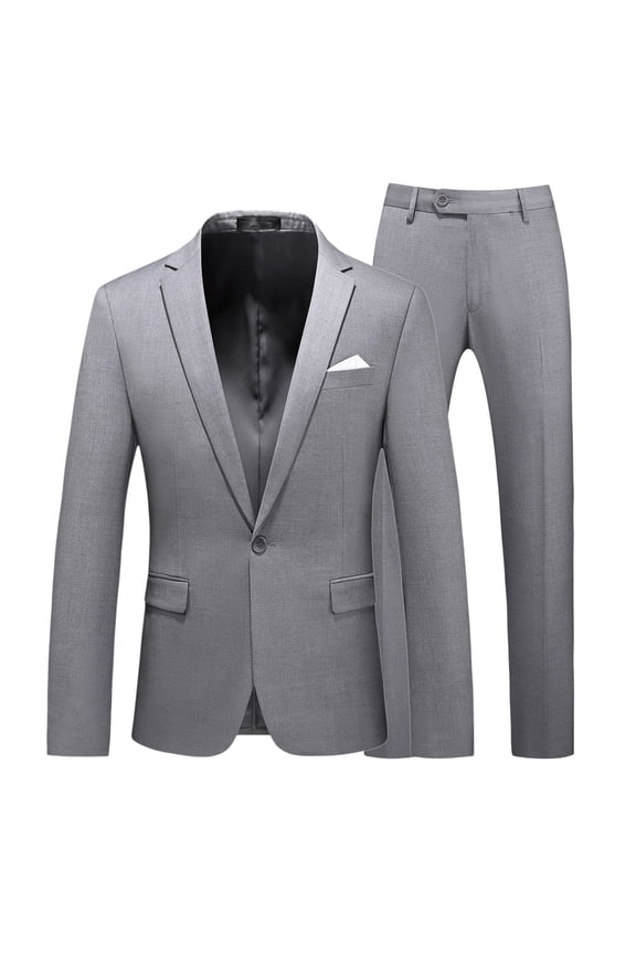 Men's Slim Fit 2-Piece Suit with 1-Button Jacket Pants Formal Tuxedo Set for Business Wedding Party