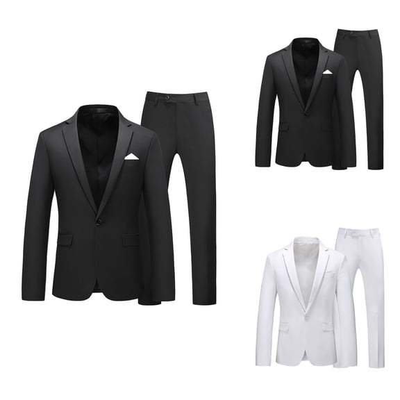 Men's Slim Fit 2-Piece Suit with 1-Button Jacket Pants Formal Tuxedo Set for Business Wedding Party
