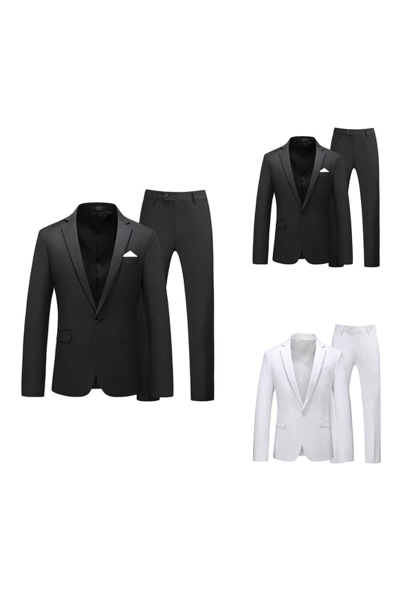 Men's Slim Fit 2-Piece Suit with 1-Button Jacket Pants Formal Tuxedo Set for Business Wedding Party
