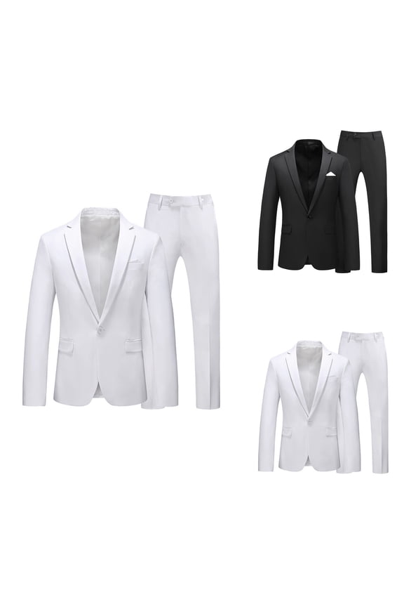 Men's Slim Fit 2-Piece Suit with 1-Button Jacket Pants Formal Tuxedo Set for Business Wedding Party