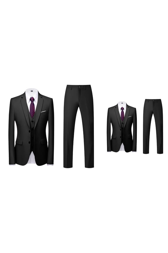 Men's Slim Fit 3-Piece Suit Set Business Formal Tuxedo Blazer Vest Pants Wedding Party Prom Casual