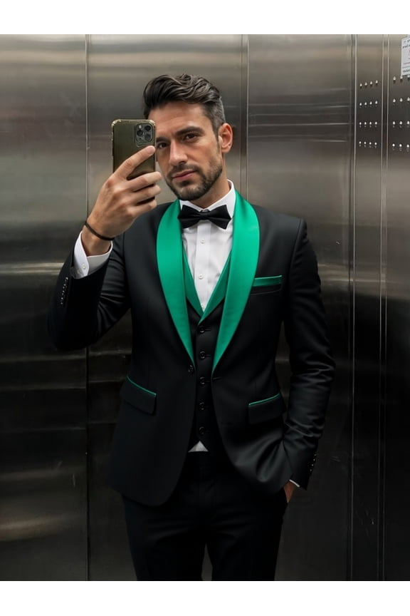 Men's Slim Fit 3 Piece Suit Set: Shawl Lapel Blazer Jacket, Vest & Pants - Formal Wedding Tuxedo
