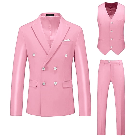 Men's Slim Fit 3 Piece Suit Set, Solid Blazer Jacket Waistcoat Vest & Pants