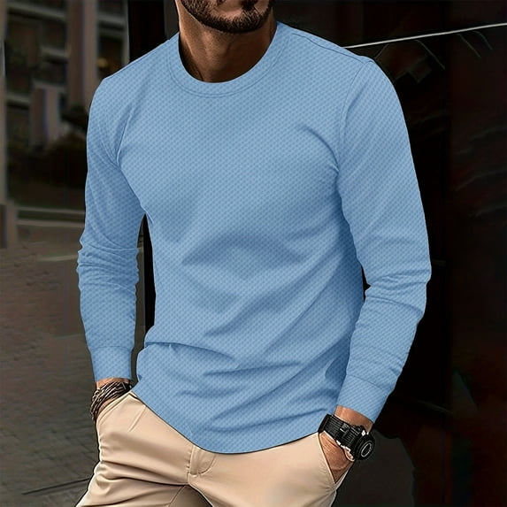 Men's Slim Fit Basic Round Neck T-Shirt Long Sleeve Solid Color T Shirts Casual Knit Pullover Thermal Brrathable Tops
