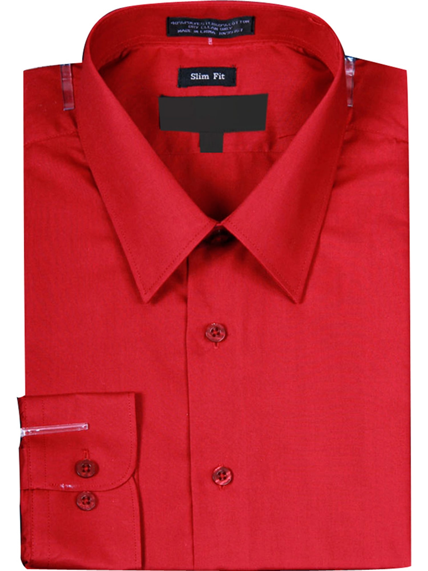 Men's Slim Fit Basic Solid Color Dress Shirt with Button Cuff