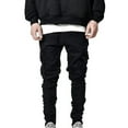 thumbnail image 1 of Men's Slim Fit Bootcut Jeans Light Blue Zipper Wash Elastic Trend Denim Trousers, 1 of 6