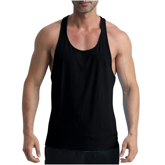 Men's Slim Fit Breathable Cotton Tank Undershirts Y Back Sleeveless Workout Shirts Size 3XL Black