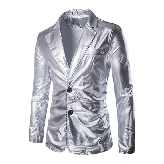 Men's Slim Fit Button PU Leather Stylish Formal Jacket for Business and