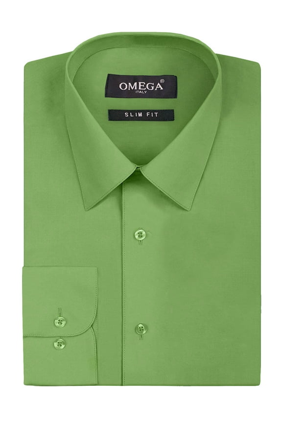 Men's Slim Fit Button Up Long Sleeve Solid Dress Shirt - Apple Green - S (14-14.5) 32/33 sleeve