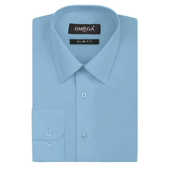 Men's Slim Fit Button Up Long Sleeve Solid Dress Shirt - Light Blue - XL (17-17.5) 32/33 sleeve