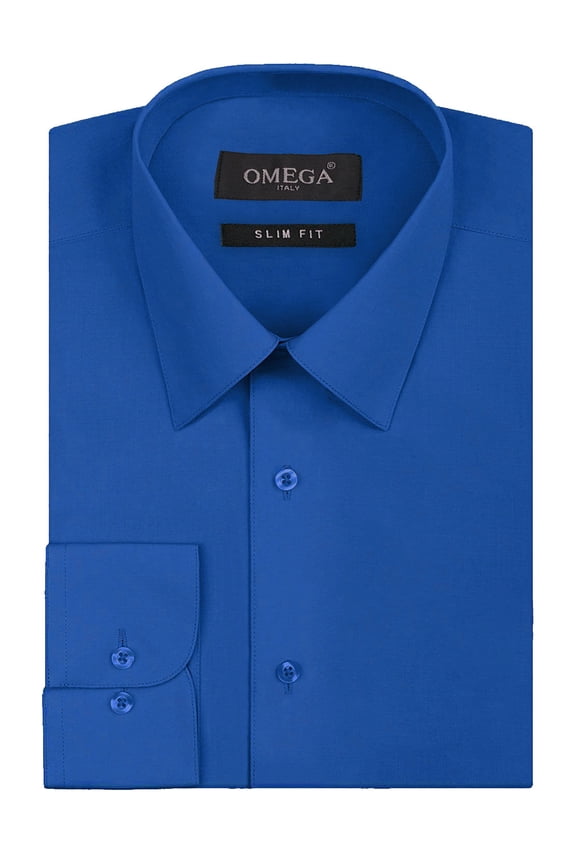 Men's Slim Fit Button Up Long Sleeve Solid Dress Shirt - Royal Blue - L (16-16.5) 32/33 sleeve