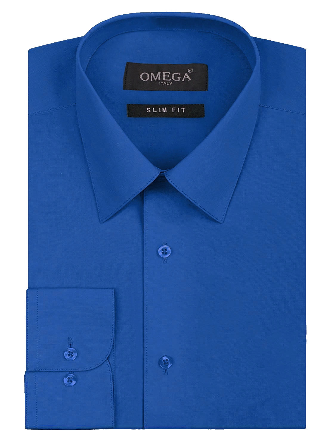 OmegaTux Men's Slim Fit Button Up Long Sleeve Solid Dress Shirt - Royal Blue - L (16-16.5) 36/37 Sleeve, Size: Large (16-16 ) 36/37