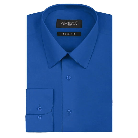 Men's Slim Fit Button Up Long Sleeve Solid Dress Shirt - Royal Blue - S (14-14.5) 32/33 sleeve