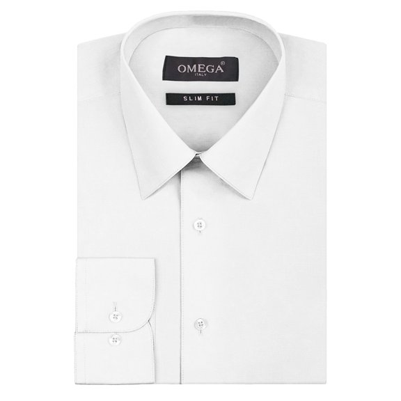 Men's Slim Fit Button Up Long Sleeve Solid Dress Shirt - White - L (16-16.5) 32/33 sleeve