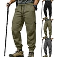 thumbnail image 1 of Men's Slim Fit Cargo Workwear Pants, Straight Leg Drawstring Elastic Waist Multi Pockets Casual Trousers Joggers, Quick Dry Breathable Lightweight Stretchy, Outdoor Hiking Gym, 1 of 9