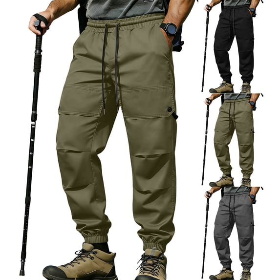 Men's Slim Fit Cargo Workwear Pants, Straight Leg Drawstring Elastic Waist Multi Pockets Casual Trousers Joggers, Quick Dry Breathable Lightweight Stretchy, Outdoor Hiking Gym