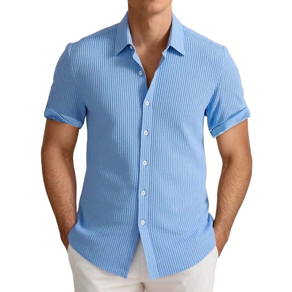 Men's Slim Fit Casual Button Down Shirt Breathable Summer Stretch Comfortable Daily Wear Fashion Knit Shirt Men's Loose Fit Casual Fashion Shirt