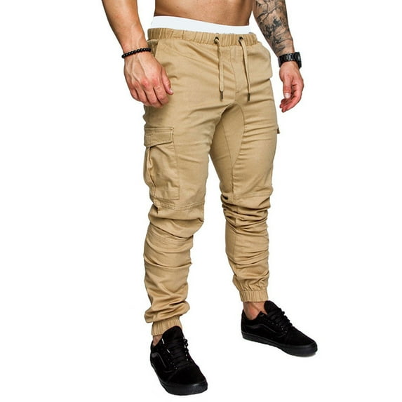 Men's Slim Fit Casual Long Straight Leg Pants Pencil Jogger Streetwear Cargo Pants Khaki XL