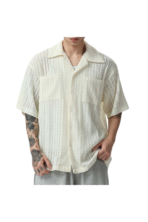 Men's Slim Fit Casual Shirts with Hollow Pleats for Outdoor and Everyday Use Suitable for Spring and Summer Events Mens T-Shirts Long Sleeve Pack Medium with Pocket Big and Tall