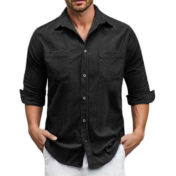 Men's Slim Fit Corduroy Shirt Long Sleeve Button Down Casual Shirt with Chest Pocket for Autumn Winter Daily Wear Mens Summer Lightweight Pullover Tee Shirts