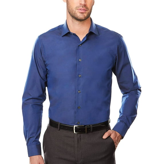 Men's Slim Fit Cotton Blend Stretch Button Up Long Sleeve Solid Dress Shirt (Royal Blue, M (15-15½) sleeve: 32/33)