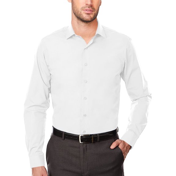 Men's Slim Fit Cotton Blend Stretch Button Up Long Sleeve Solid Dress Shirt (White, 3XL (19-19½) sleeve: 34/35)