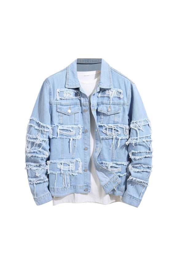 Men's Slim Fit Denim Jacket Casual Appliqué Design Lightweight Comfortable Stylish Outerwear