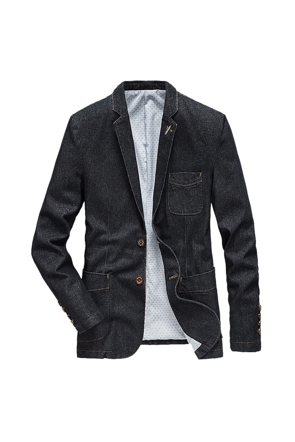 Men's Slim Fit Denim Jacket Lapel Design Casual Suit Style Straight With Pockets Lightweight Comfortable Stylish Outerwear