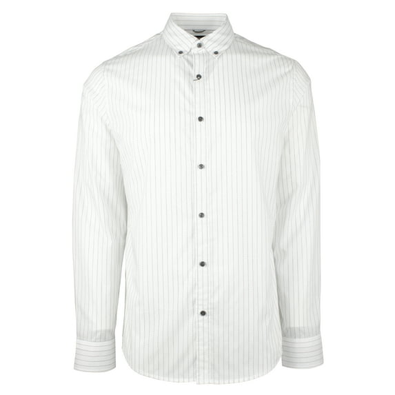 Men's Slim Fit Dobby Top-Stitched Stripe Shirt W Large