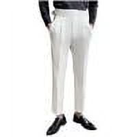 Men's Slim Fit Dress Pants Solid Color Pockets Elastic Waist Full Length Pants Casual Pockets Full Length Pants White
