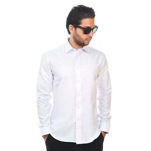 Men's Slim Fit Dress Shirt Long Sleeve Spread Collar Fitted Convertible Cuff