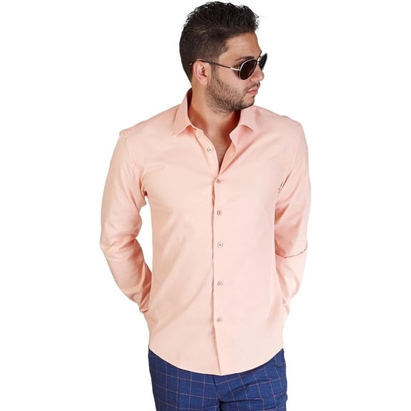 Men's Slim Fit Dress Shirt Long Sleeve Spread Collar Fitted Convertible Cuff