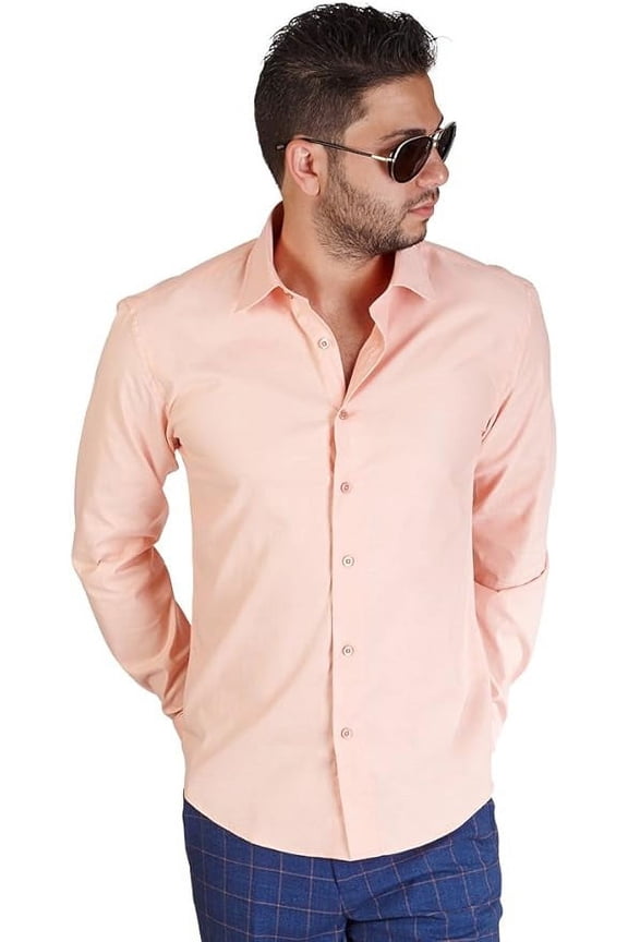 Men's Slim Fit Dress Shirt Long Sleeve Spread Collar Fitted Convertible Cuff